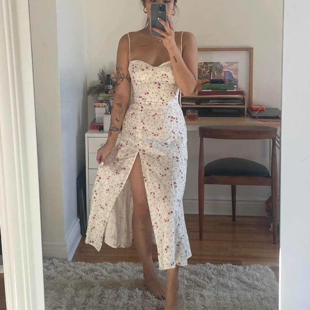 Reformation Nebraska Veronica Floral Cream Midi Dress